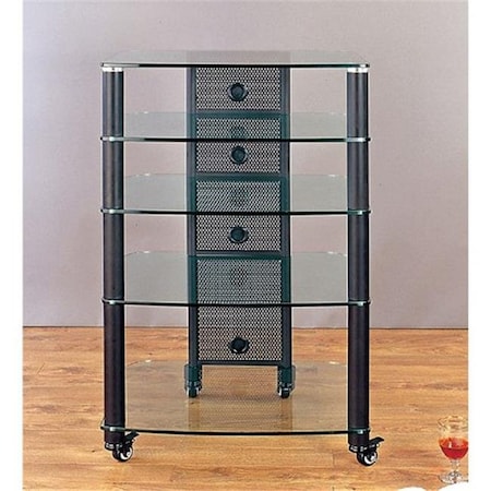 Vti Manufacturing VTI Manufacturing NGR405BW Black Poles 5 Clear Glass Shelves AV Stand NGR405BW